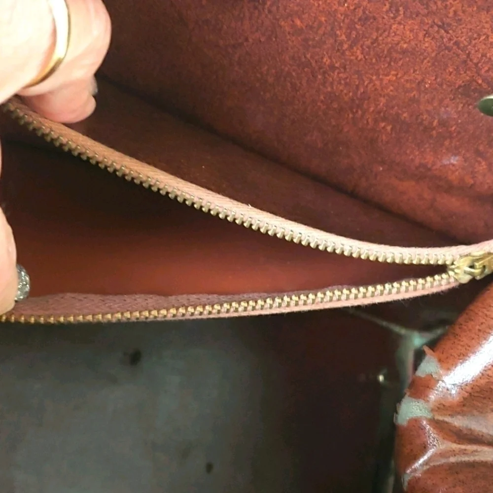 Vintage Leather Patched Satchel Handbag Browns Mid Century
